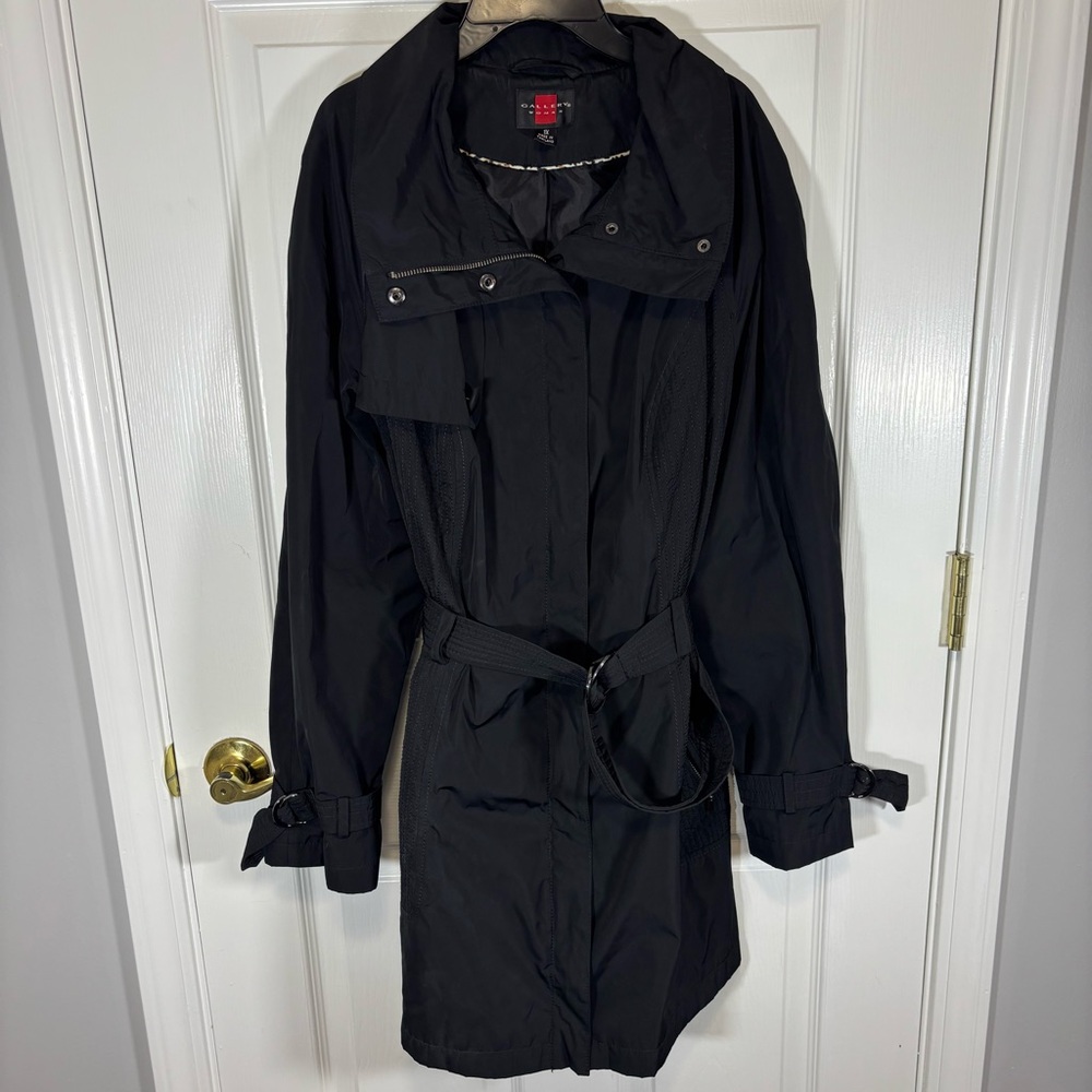 Vintage Gallery Woman Coat Rain Jacket Mid Hip Tie Waist Black size 1X Plus
